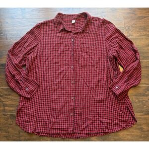 Old Navy Buffalo Plaid Flannel Shirt Womens XXL Red Black Button Up Relaxed Fit